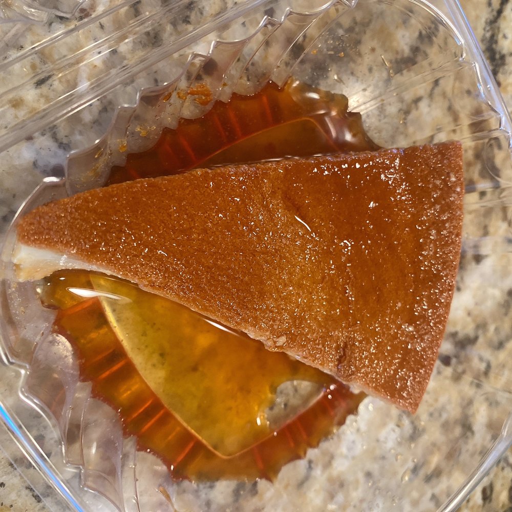 A slice of house-made flan with caramel